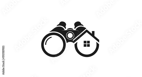 Binoculars with House Icon: Real Estate Search, Property Vision, Home Inspection