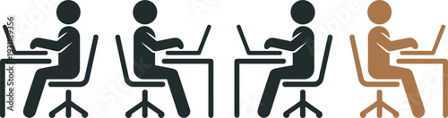 Four Diverse People Sitting At Desks Working On Laptops In Different Colors office