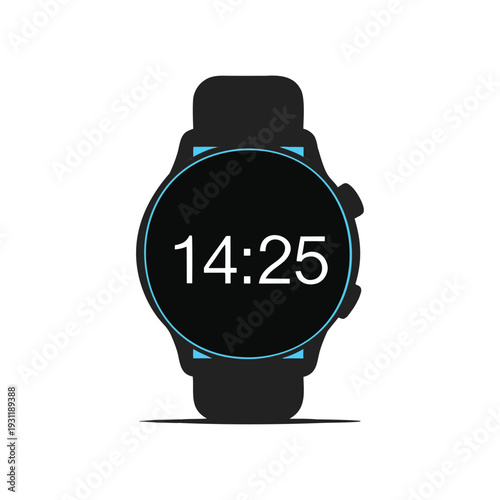 Black digital smartwatch displaying time 1425 with blue accents digital watch black watch