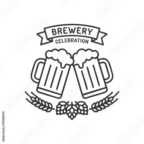 Brewery celebration beer vector illustration with clinking mugs and craft beer festival concept