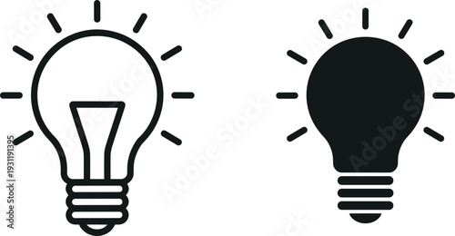 Outline and Filled Light Bulb Icons Symbolizing Ideas and Innovation creativity inspiration