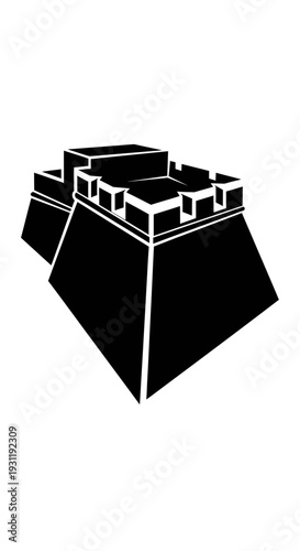 Black silhouette of a fortress or castle turret with battlements, isolated on white background.