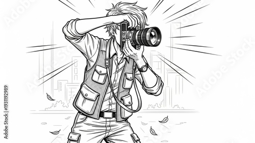 Photographer taking a picture with a professional camera.