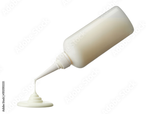 White glue squeezing out of bottle on white background isolated on a transparent background