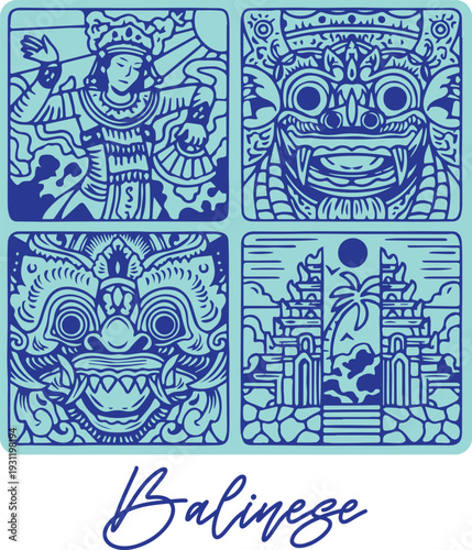 Simple traditional Balinese illustration with outline