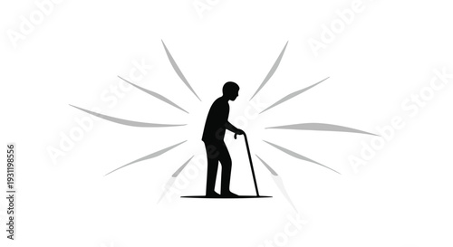 Elderly silhouette with cane radiating energy and light