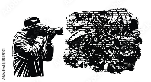 Investigative journalist captures evidence through a brick wall with a camera.