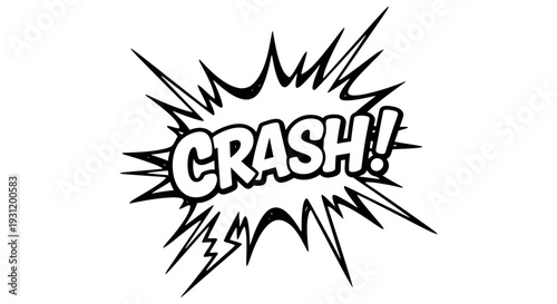 Comic style crash exclamation in speech bubble surrounded by dynamic graphic elements creating a energetic visual effect