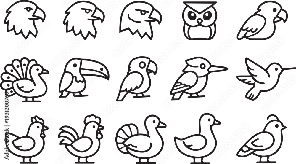 Fototapeta premium Set of 15 bird icons vector