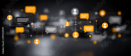 Enhancing internal communication team collaboration through abstract speech bubbles in a modern office environment