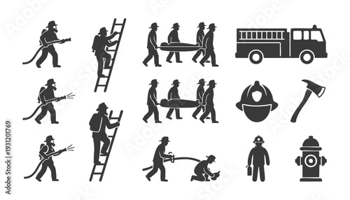 Firefighter silhouette vector illustration for rescue, safety and emergency service concept