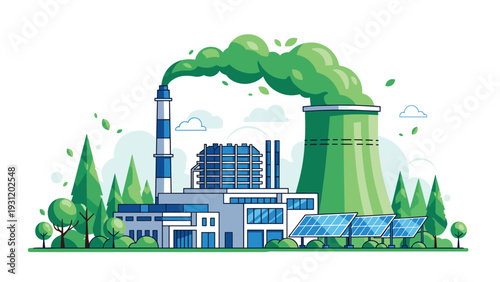 Green energy power station with solar panel technology and eco-friendly manufacturing processes to support environmental conservation.