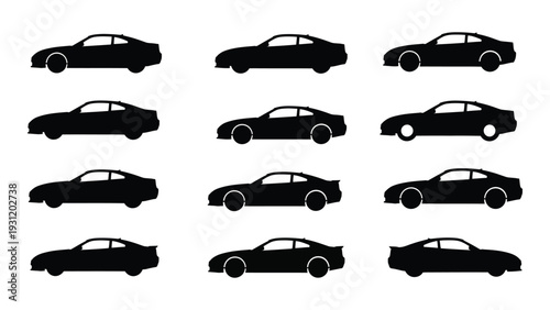 A group of black car silhouettes on a white background isolated on white background, Vector