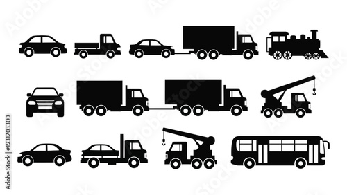 A collection of vehicle silhouettes on a white background isolated on white background, Vector