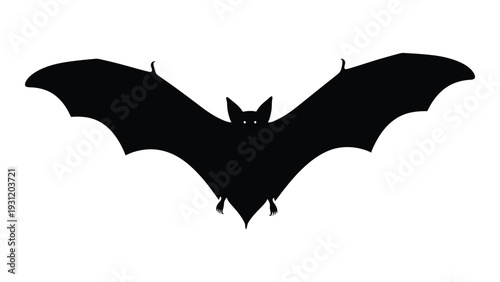 A black silhouette of a bat with its wings spread wide isolated on white background, Vector