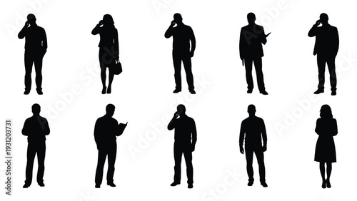 A group of people standing in different poses isolated on white background, Vector