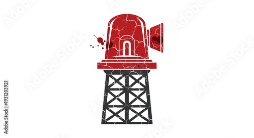 Cracked Red Siren on Industrial Tower