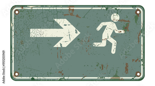 Distressed Exit Sign with Running Figure and Arrow