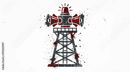 Emergency Siren Tower with Red Light and Speakers, Grunge Style