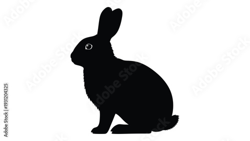 A black silhouette of a rabbit sitting on the ground isolated on white background, Vector