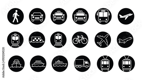 A collection of transportation icons on a white background isolated on white background, Vector