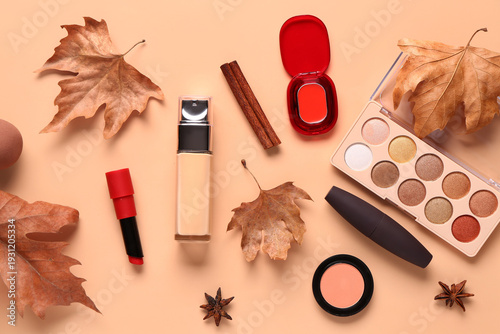 Autumn makeup flat lay with...