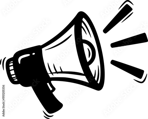 Dynamic hand sketched megaphone depicting clear vocal communication news alerts or urgent public announcements ideal for social media marketing and event promotion