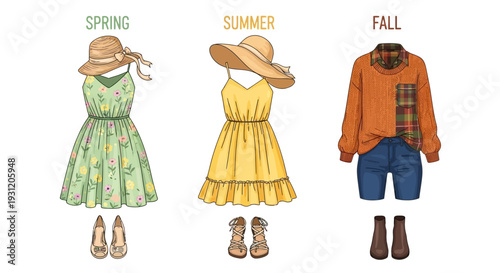 Seasonal fashion outfits for spring, summer, and fall