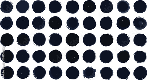 Black Ink Circle Stamp Set Grunge Round Paint Spots Collection Abstract Brush Blot Vector Elements Isolated on White