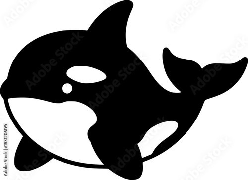 Cute Baby Orca Vector, Black and White Killer Whale Illustration