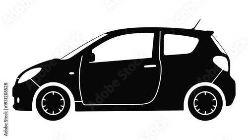A black silhouette of a small car isolated on white background, Vector