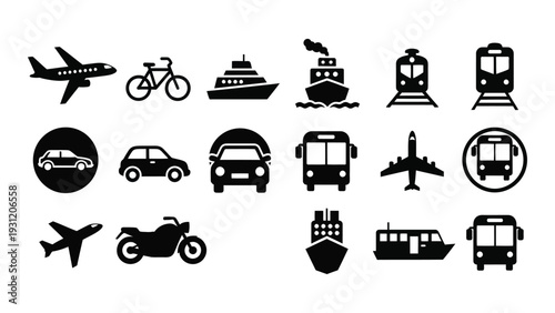 Various modes of transportation icons isolated on white background, Vector