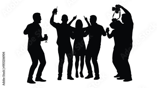 A group of people dancing and having fun together isolated on white background, Vector