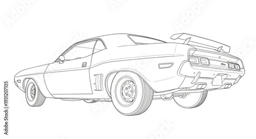 Vintage Sports Car Outline Drawing.