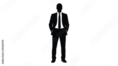 A man in a suit and tie stands with his hands in his pockets isolated on white background, Vector