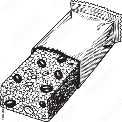 Energy bar with coffee beans and open wrapper realistic sketch isolated on transparent background food illustration detailed drawing