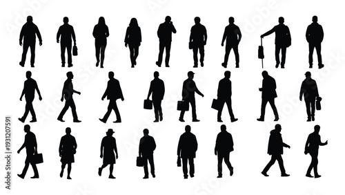 A group of people walking in different directions isolated on white background, Vector