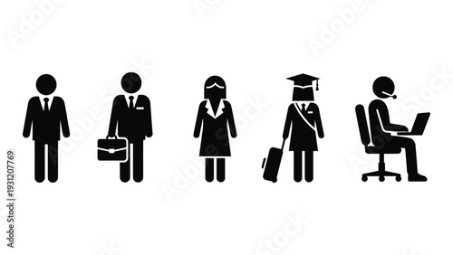 A group of business people in different stages of their career isolated on white background, Vector