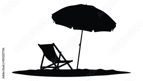 A beach chair and umbrella on the sand isolated on white background, Vector