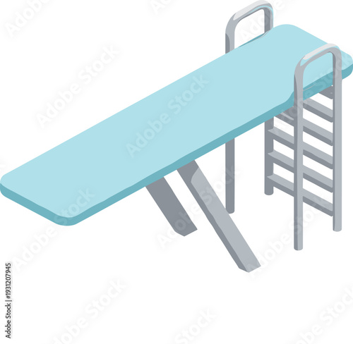 Isometric Swimming Pool Diving Board Illustration with Ladder and Platform for Sports Facility, Aquatic Center, and Vector Design Projects