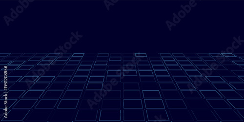 Blue HUD interface grid with digital square dots on black background. Futuristic user interface layout for technology design or tech dashboard.