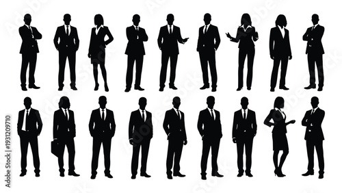 A group of business people in black silhouette isolated on white background, Vector