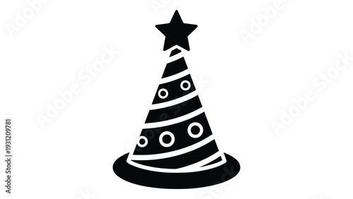 A black and white image of a christmas tree isolated on white background, Vector