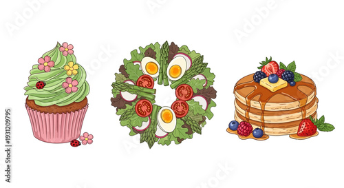 Delicious breakfast and dessert illustrations for food blogs