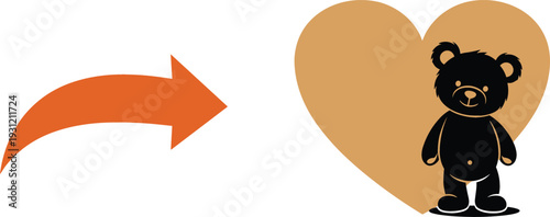 Curved Arrow Pointing to Teddy Bear with Heart Shape Cute Love Concept Vector Illustration