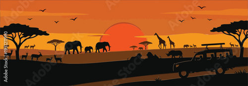 Savanna landscape at sunset