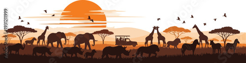 Savanna Landscape Africa Silhouette. Vector