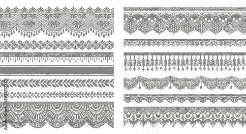 Collection of ornate black and white lace borders and decorative patterns