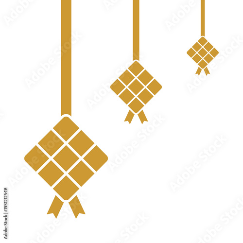 Golden Ketupat Border Flat Design Ramadan and Eid Mubarak Frame.
