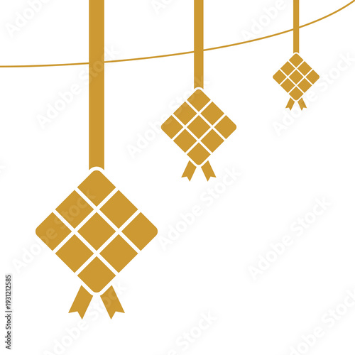 Golden Ketupat Border Flat Design Ramadan and Eid Mubarak Frame.